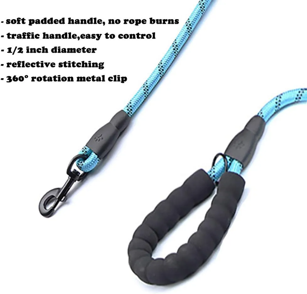 Love Dream Dog Leash 5ft Long with 2 Comfortable Padded Handles, Reflective Threads Double Handles Lead for Control Safety Dog Training Leash for Small Medium Large Dogs (5 FT, Blue)