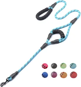 Love Dream Dog Leash 5ft Long with 2 Comfortable Padded Handles, Reflective Threads Double Handles Lead for Control Safety Dog Training Leash for Small Medium Large Dogs (5 FT, Blue)