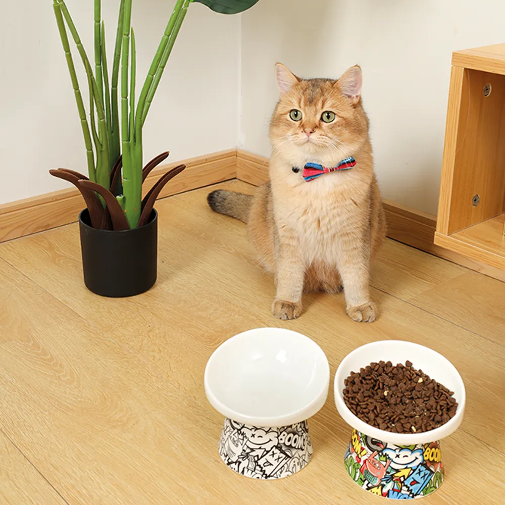 M-PETS Freestyle Tilt'd Raised Ceramic Bowl Black & White