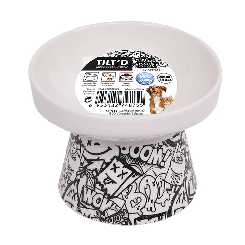 M-PETS Freestyle Tilt'd Raised Ceramic Bowl Black & White