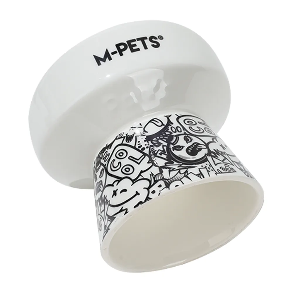 M-PETS Freestyle Tilt'd Raised Ceramic Bowl Black & White