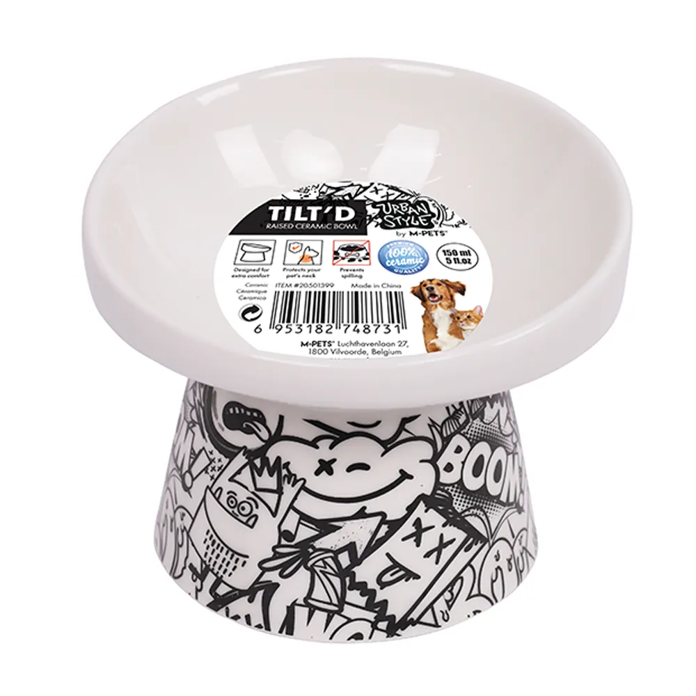 M-PETS Freestyle Tilt'd Raised Ceramic Bowl Black & White