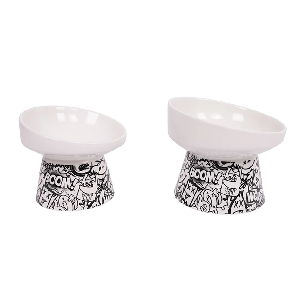 M-PETS Freestyle Tilt'd Raised Ceramic Bowl Black & White