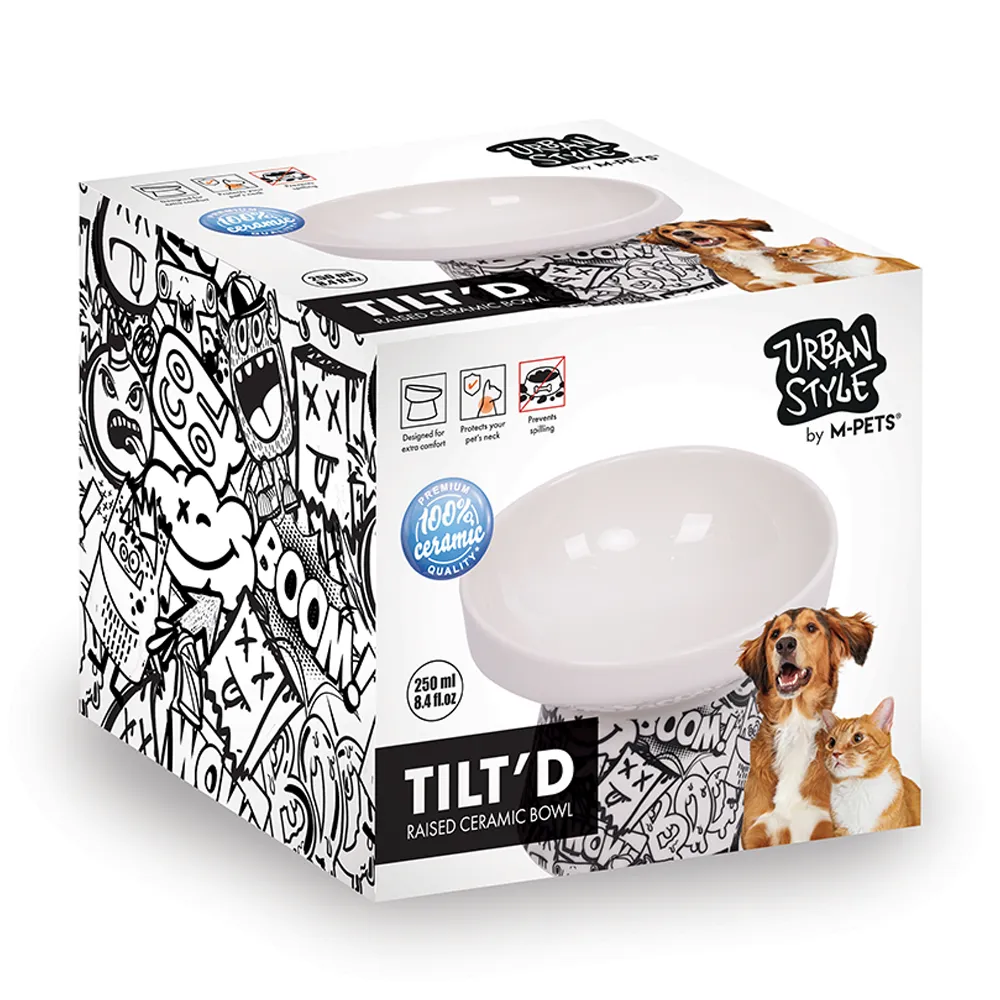 M-PETS Freestyle Tilt'd Raised Ceramic Bowl Black & White