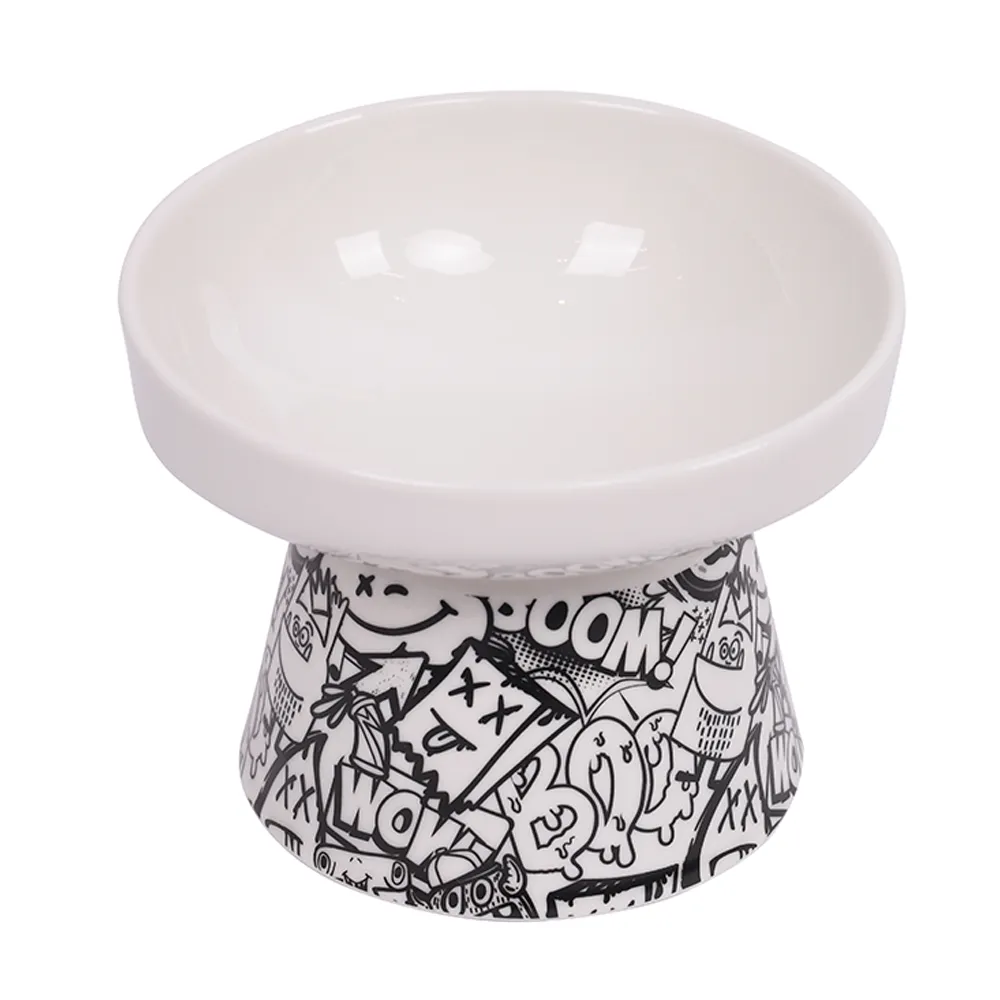 M-PETS Freestyle Tilt'd Raised Ceramic Bowl Black & White