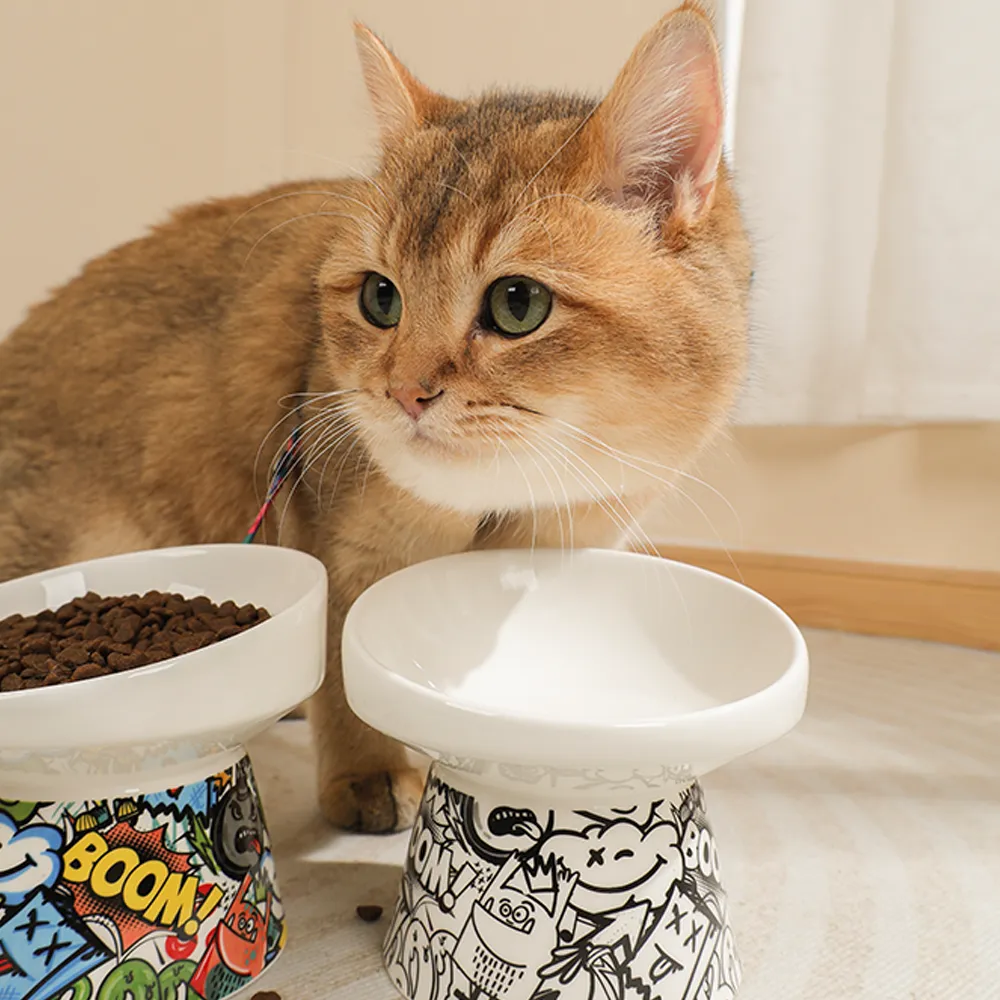 M-PETS Freestyle Tilt'd Raised Ceramic Bowl Black & White
