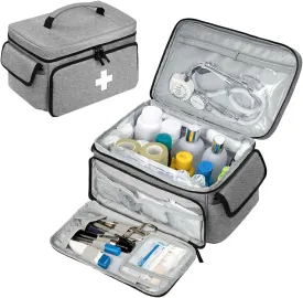 Medicine Bag, First Aid Kit, Medicine Storage Box, Medicine Bag for Traveling, Holds Pills, Vitamins and Medical Supplies, Medicine Bottle Organizer for Home Storage and Travel Use, Grey
