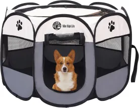 Mile High Life | Foldable Dog Playpen | Portable Dog Crate w Removable Shade Cover | Dog Kennel Indoor/Outdoor w Carry Case | Pen Tent for Dog/Cat/Rabbit(Gray, Large (45"x45"x23"))