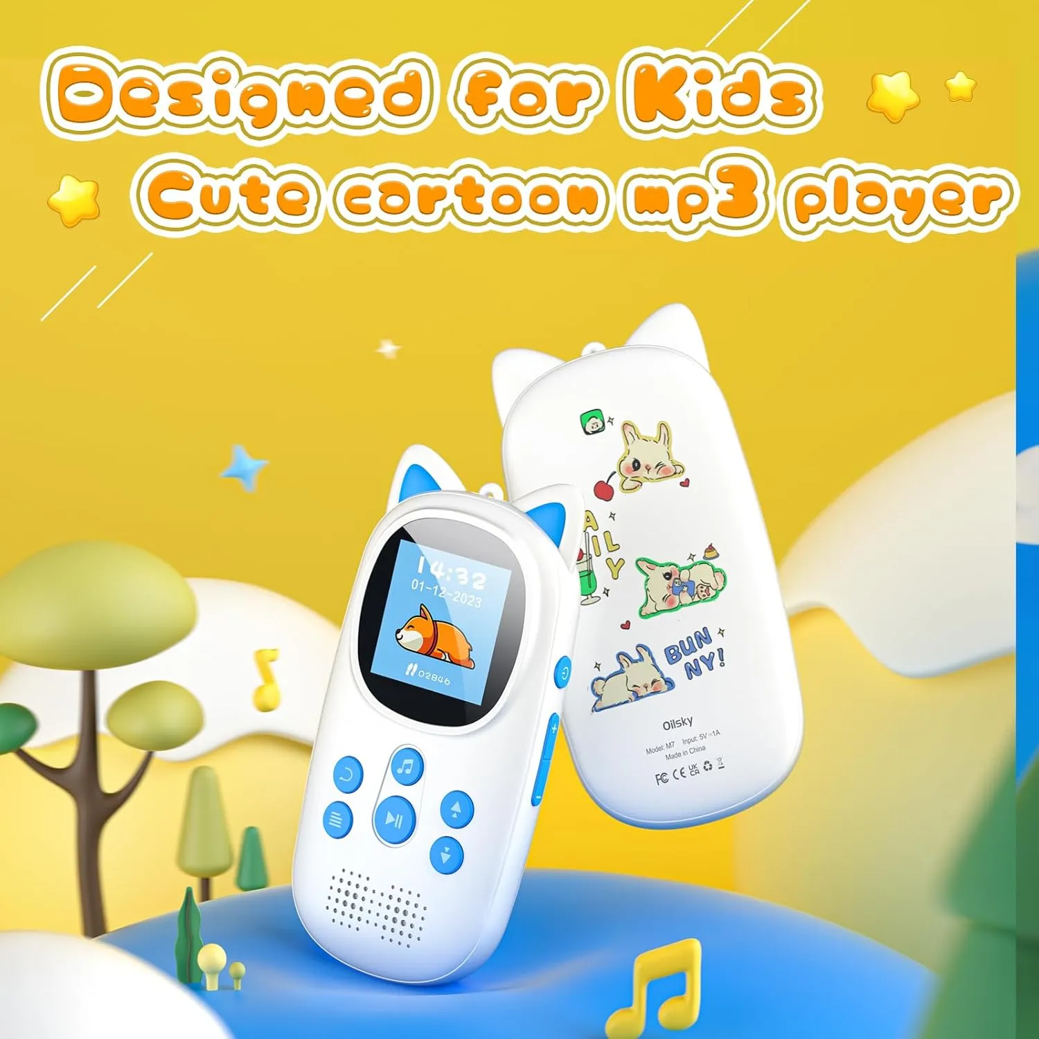 MP3 Player for Kids, 32GB Bluetooth 5.0 Kids Mp3 Player, Child Music Player with FM Radio, Speaker, Voice Recorder, Expandable up to 128GB, Lanyard Headphone Included
