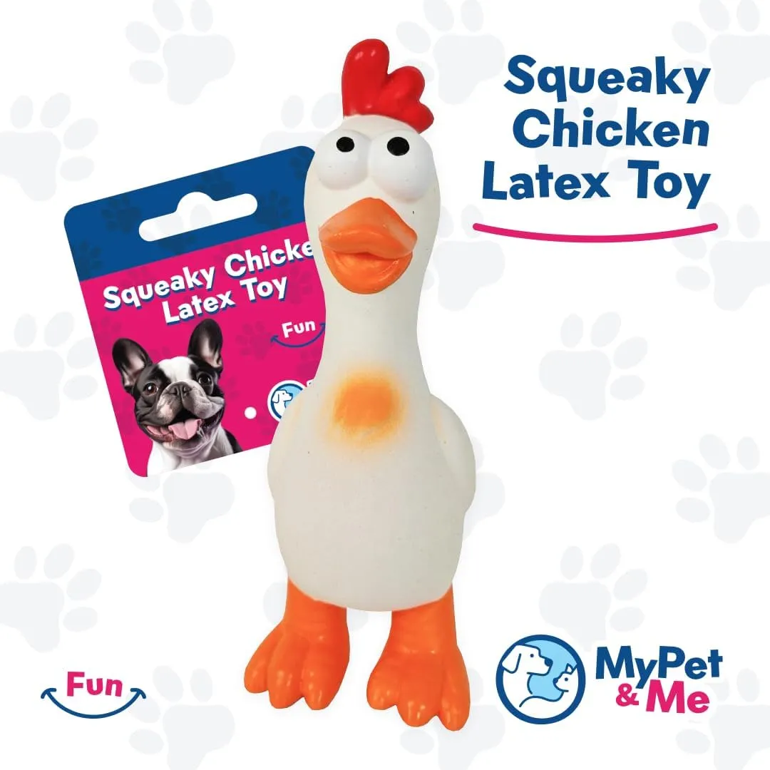 My Pet & Me - Squeaky Dog Toy  Durable Stuffed for Dogs, Perfect for Chewing, Fetch, and Teething  Interactive Squeaker Latex Toy for Puppies and Playful Chewers (White Chicken, 7.8 Inch)