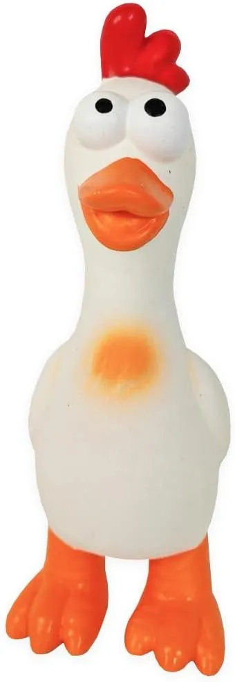 My Pet & Me - Squeaky Dog Toy  Durable Stuffed for Dogs, Perfect for Chewing, Fetch, and Teething  Interactive Squeaker Latex Toy for Puppies and Playful Chewers (White Chicken, 7.8 Inch)