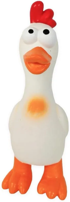 My Pet & Me - Squeaky Dog Toy  Durable Stuffed for Dogs, Perfect for Chewing, Fetch, and Teething  Interactive Squeaker Latex Toy for Puppies and Playful Chewers (White Chicken, 7.8 Inch)