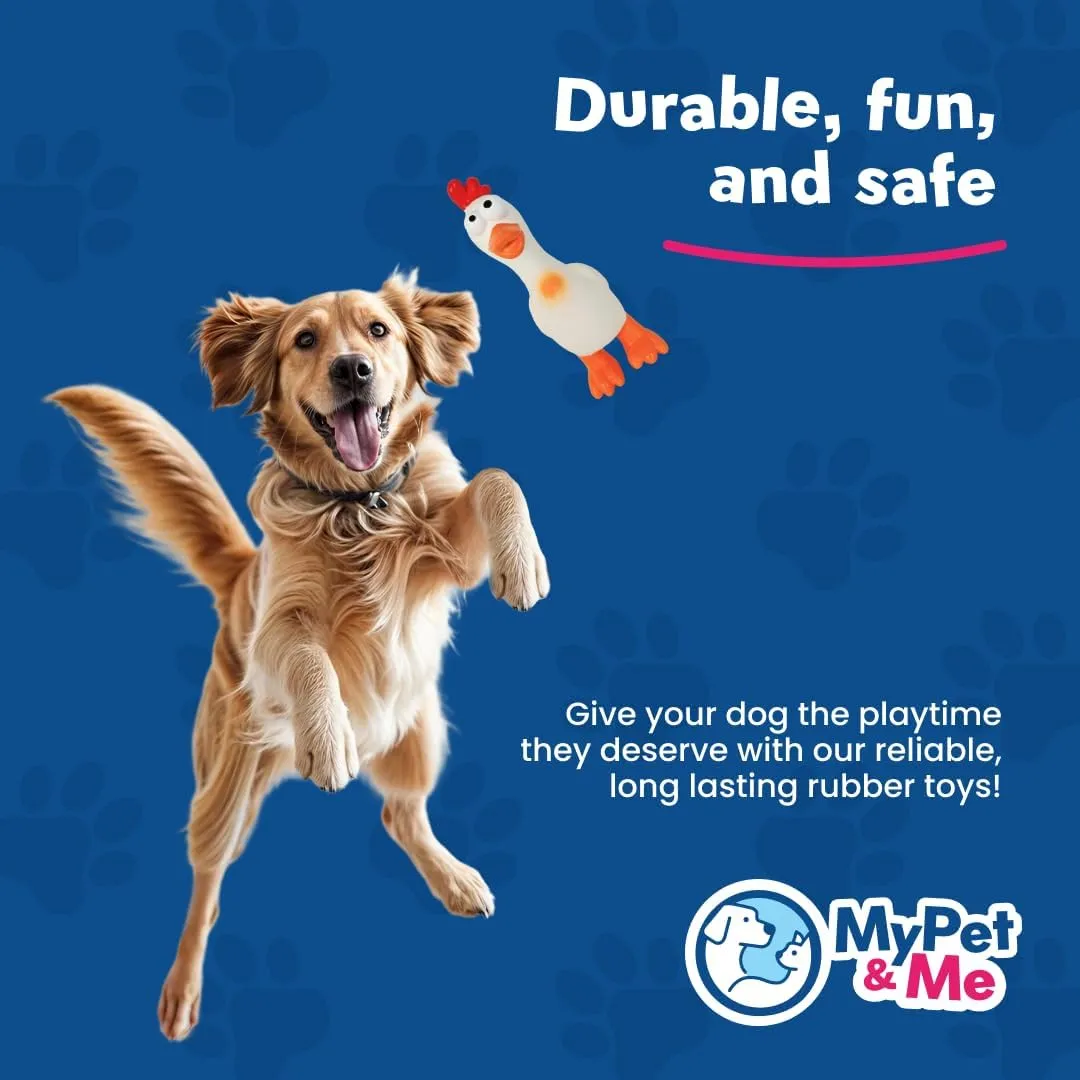 My Pet & Me - Squeaky Dog Toy  Durable Stuffed for Dogs, Perfect for Chewing, Fetch, and Teething  Interactive Squeaker Latex Toy for Puppies and Playful Chewers (White Chicken, 7.8 Inch)