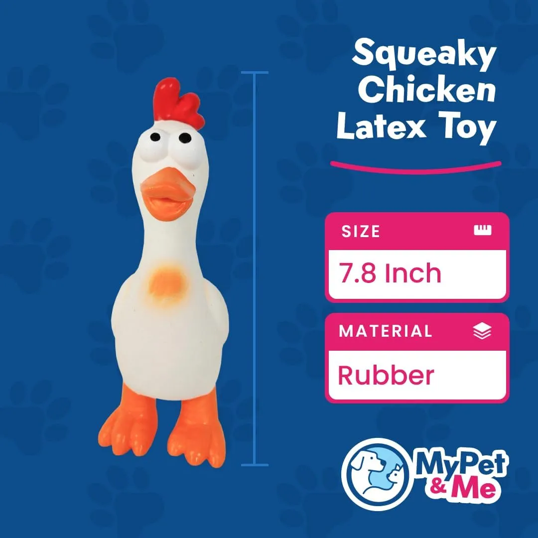 My Pet & Me - Squeaky Dog Toy  Durable Stuffed for Dogs, Perfect for Chewing, Fetch, and Teething  Interactive Squeaker Latex Toy for Puppies and Playful Chewers (White Chicken, 7.8 Inch)