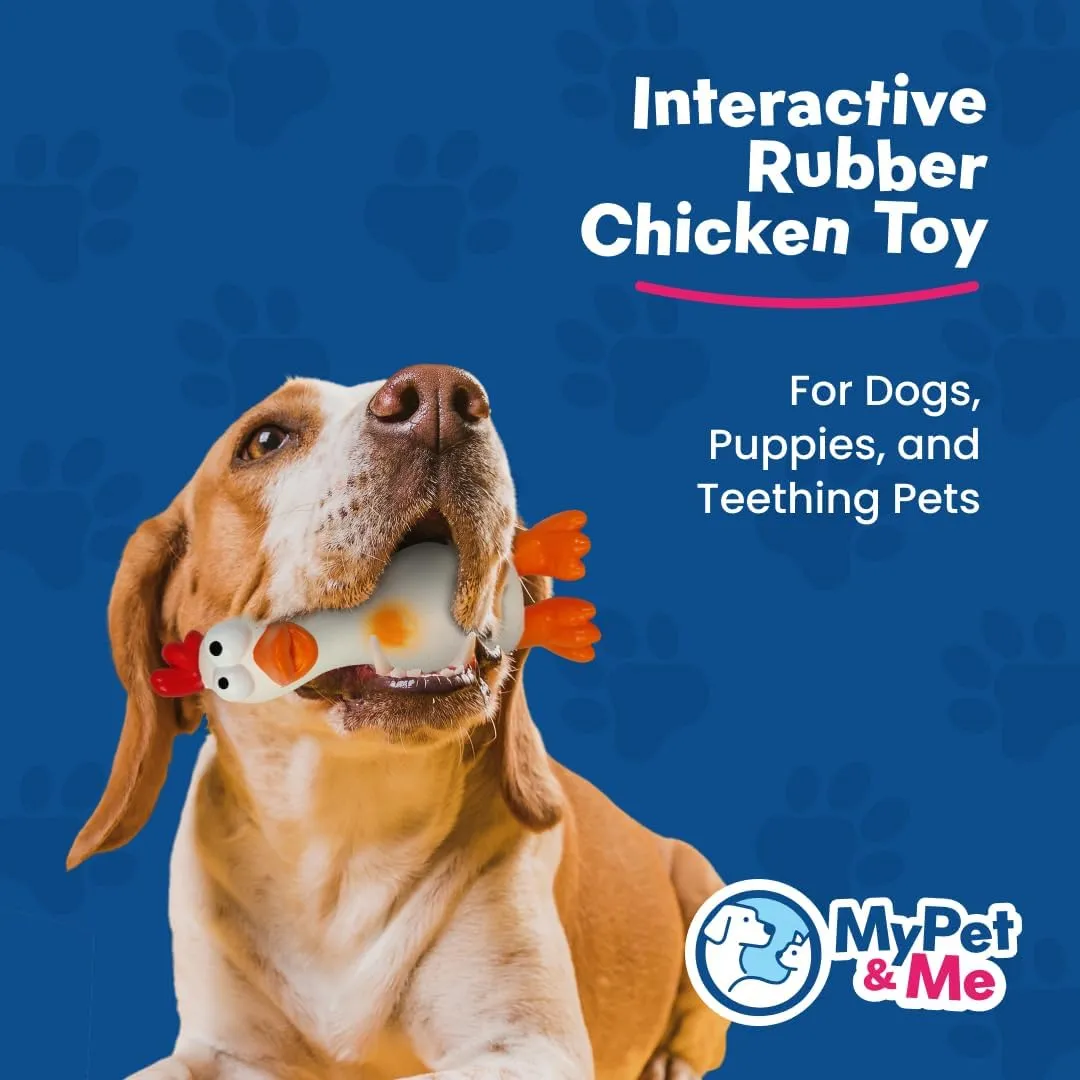 My Pet & Me - Squeaky Dog Toy  Durable Stuffed for Dogs, Perfect for Chewing, Fetch, and Teething  Interactive Squeaker Latex Toy for Puppies and Playful Chewers (White Chicken, 7.8 Inch)