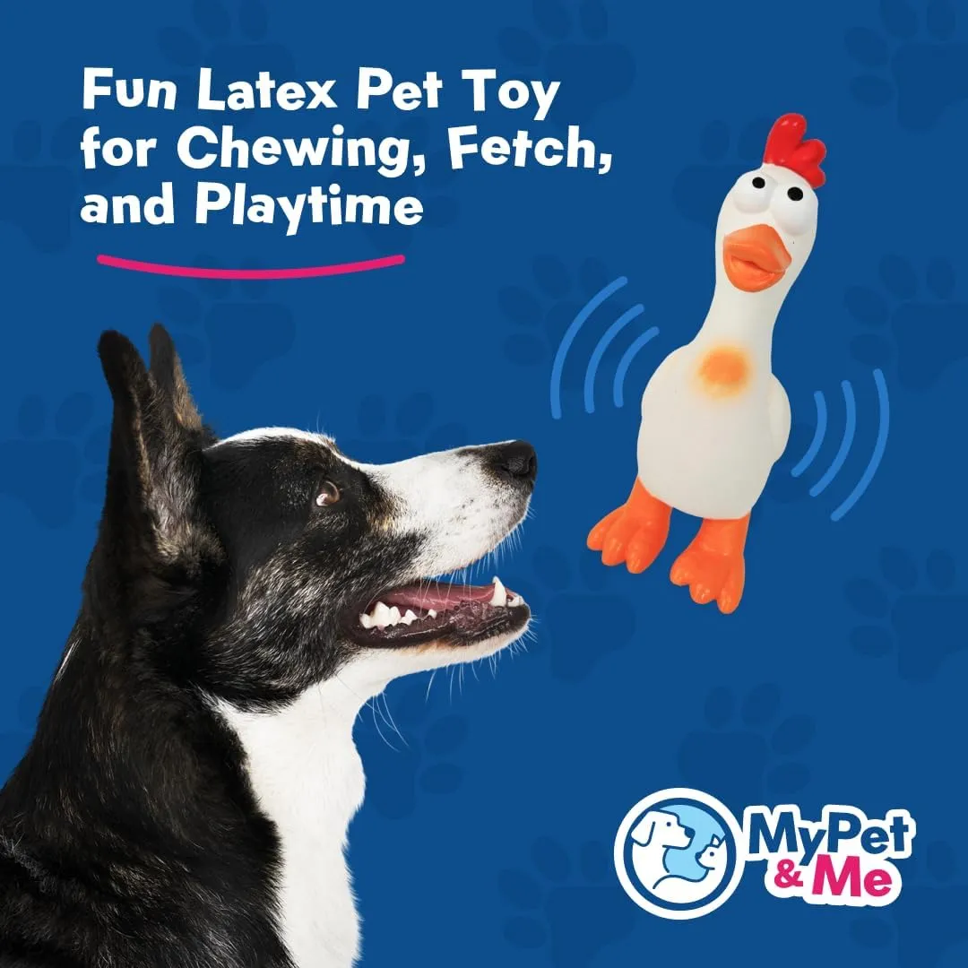 My Pet & Me - Squeaky Dog Toy  Durable Stuffed for Dogs, Perfect for Chewing, Fetch, and Teething  Interactive Squeaker Latex Toy for Puppies and Playful Chewers (White Chicken, 7.8 Inch)