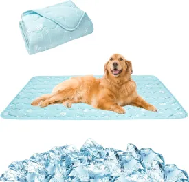 NACOCO Pet Summer Cooling Blanket - 35.4" x 49.2" Double-Sided Mat Dog Puppy Self Cat Pad Bed Cover for Home Outdoor Sofa Sleeping Washable Portable Lightweight Small Medium Large(Blue,M)