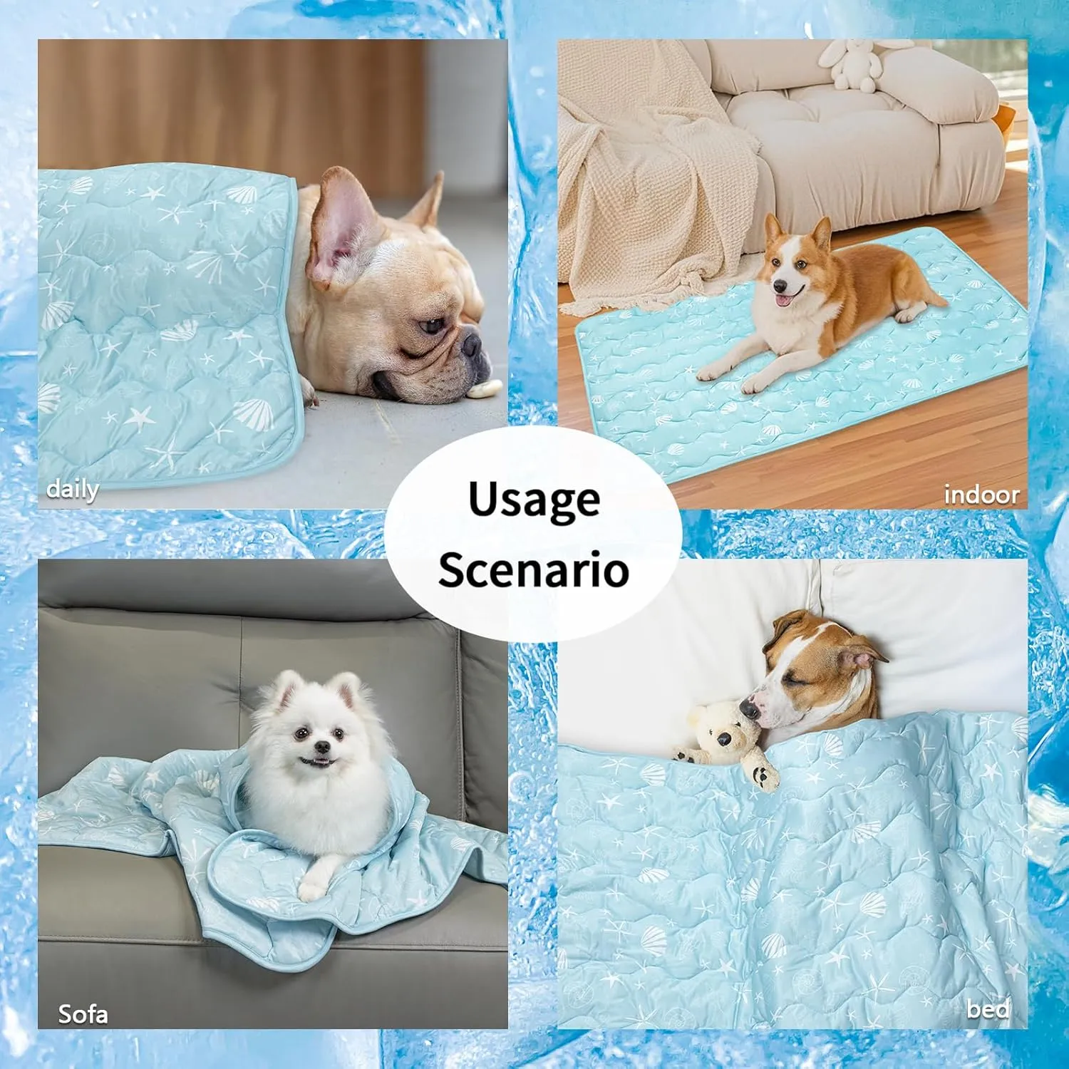 NACOCO Pet Summer Cooling Blanket - 35.4" x 49.2" Double-Sided Mat Dog Puppy Self Cat Pad Bed Cover for Home Outdoor Sofa Sleeping Washable Portable Lightweight Small Medium Large(Blue,M)