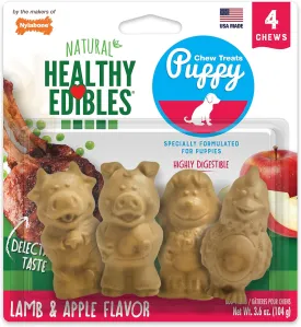 Nylabone Healthy Edibles Natural Puppy Chews Long Lasting Treats for Puppies, Lamb & Apple Flavor, Small/Regular (4 Count)