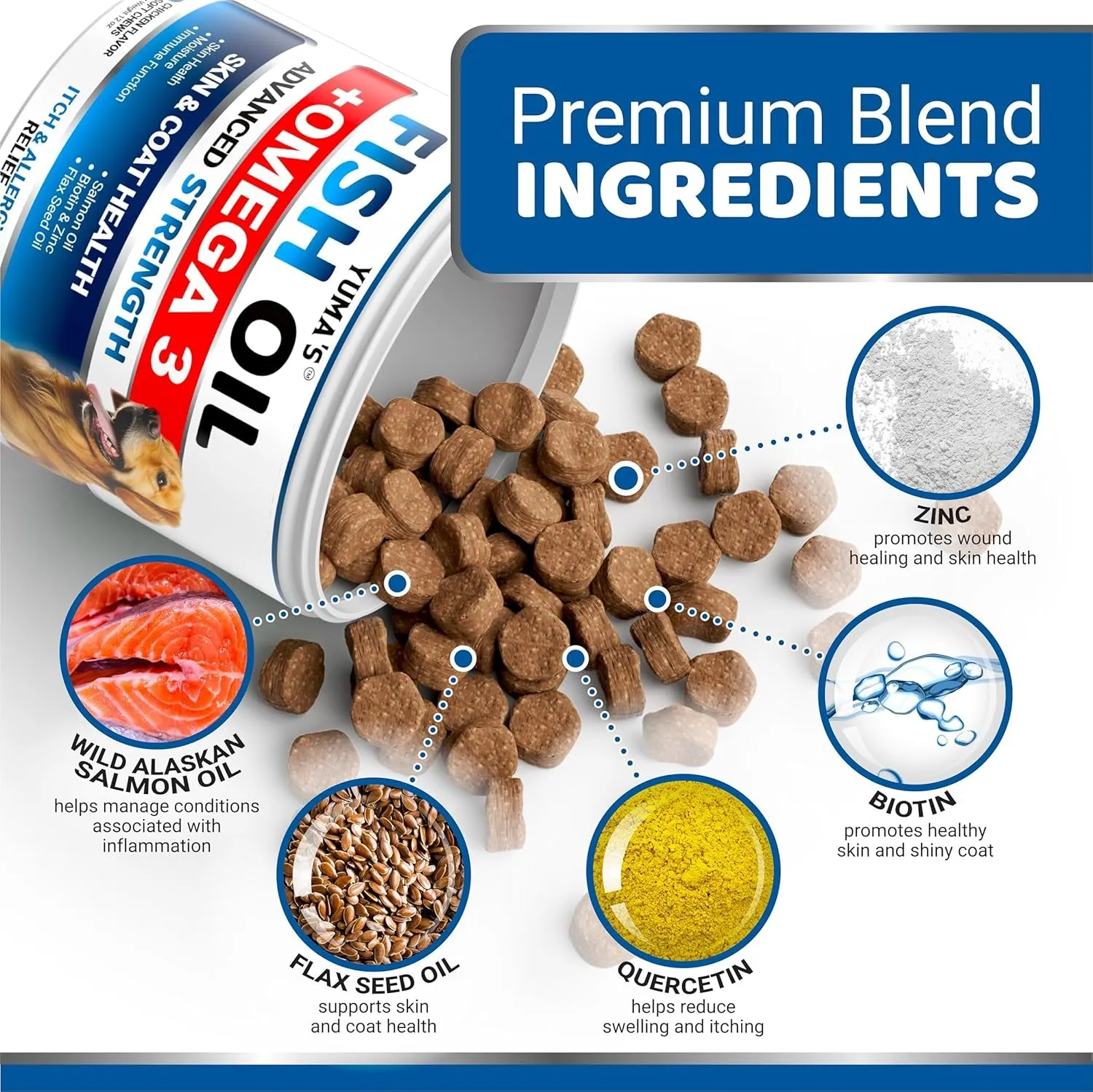 Omega 3 Fish Oil for Dogs - 170 Chews - Skin and Coat Supplement - Omega 3 for Dogs - Dry & Itchy Skin Relief Treatment - Allergy Support Dog anti Shedding Treats - Salmon - EPA & DHA - Chicken Flavor