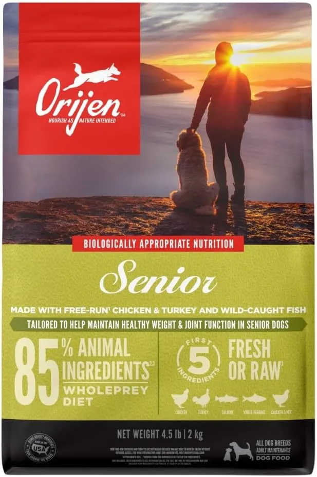 ORIJEN Senior Dry Dog Food, Grain Free Dry Dog Food for Senior Dogs, Fresh or Raw Ingredients, 4.5lb