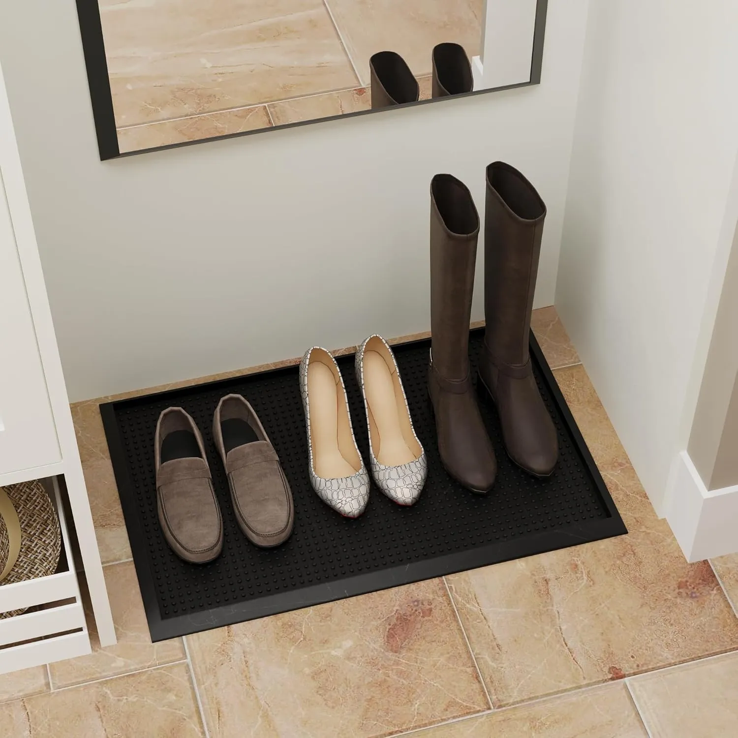 Ottomanson Indoor/Outdoor Boot Tray Non-Slip Doormat Modern Entryway Mat for Entryway Patio Backyard Garage, 17.5" x 27", Black