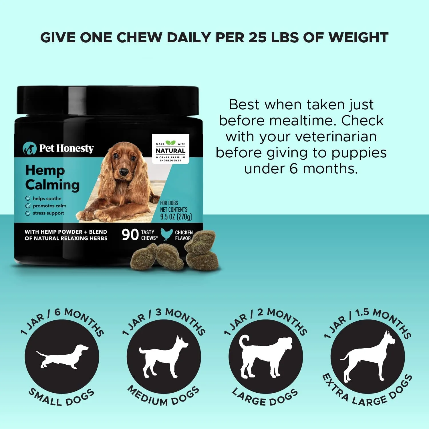 Pet Honesty Hemp and Valerian Root Calming Chicken Chewy Dog Supplements - 90 Count - 9.5 Oz