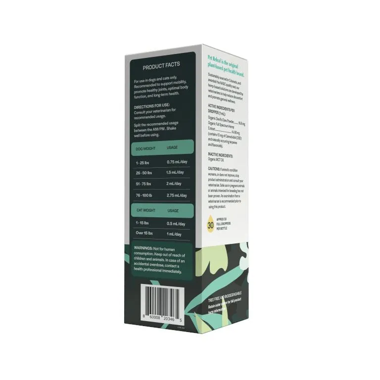 Pet Releaf Hip & Joint Organic 300 mg Hemp Oil Dog Supplements - 1 Oz Bottle