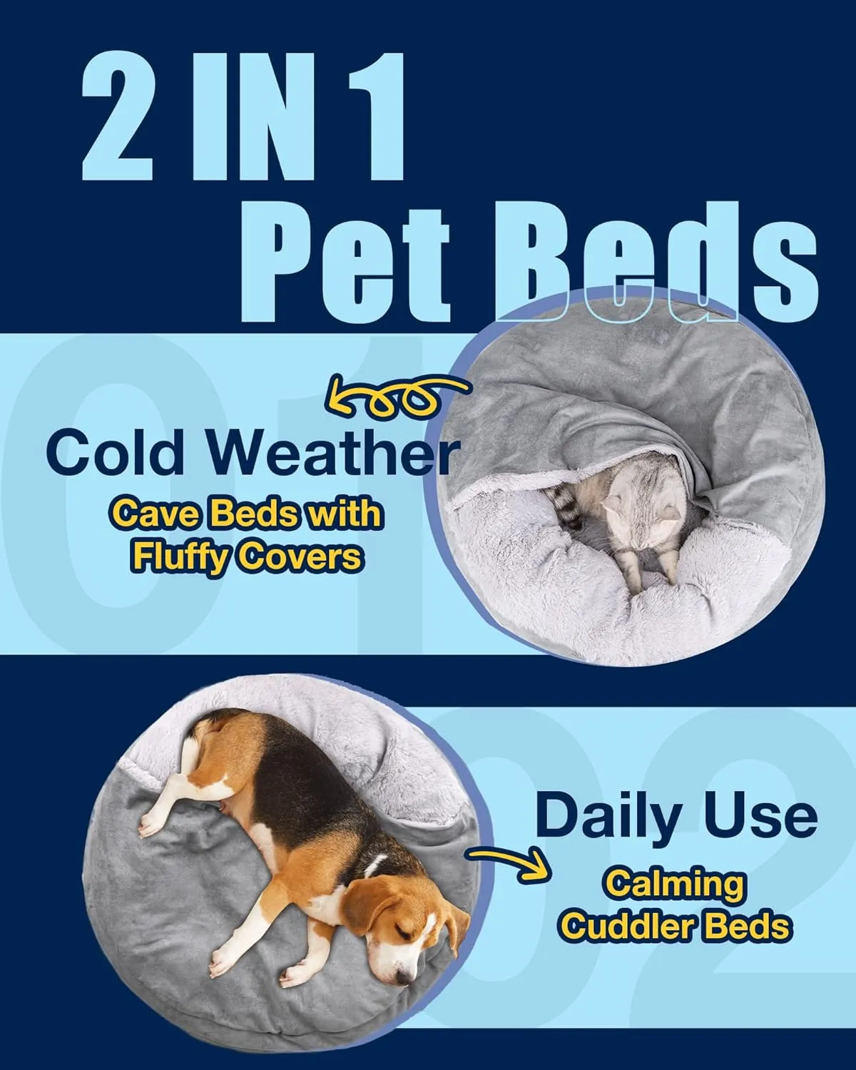 Pet Soft Small Dog & Cat Bed - Round Calming Cuddler with Cover & Cave - Washable for Small, Medium Dogs & Cats (Grey, 27")