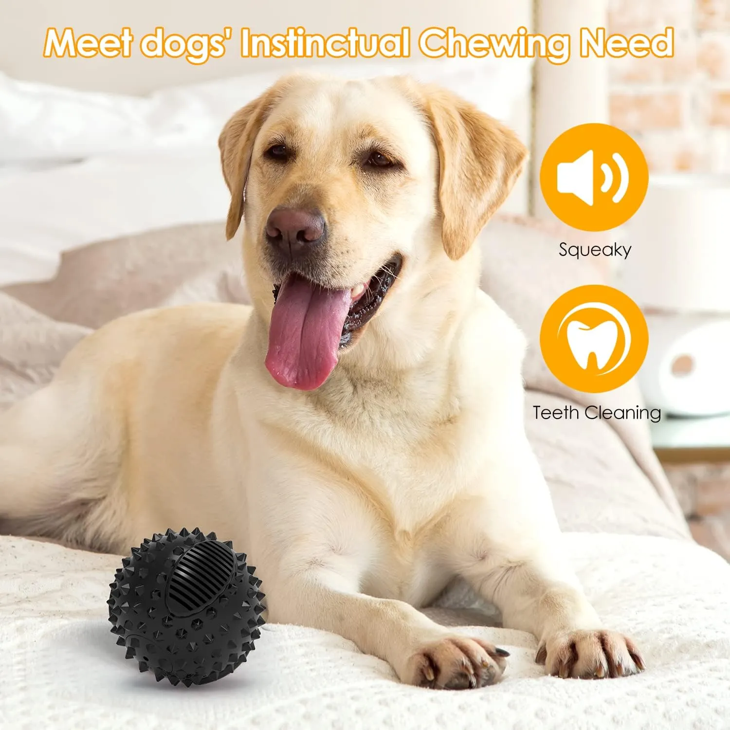 petizer 4" Squeaky Dog Balls, Durable Interactive Dog Chew Toys for Teething, Indestructible Rubber Spiky Dog Ball for Aggressive Chewers, Tough Pet Toys for Small, Medium & Large Breeds