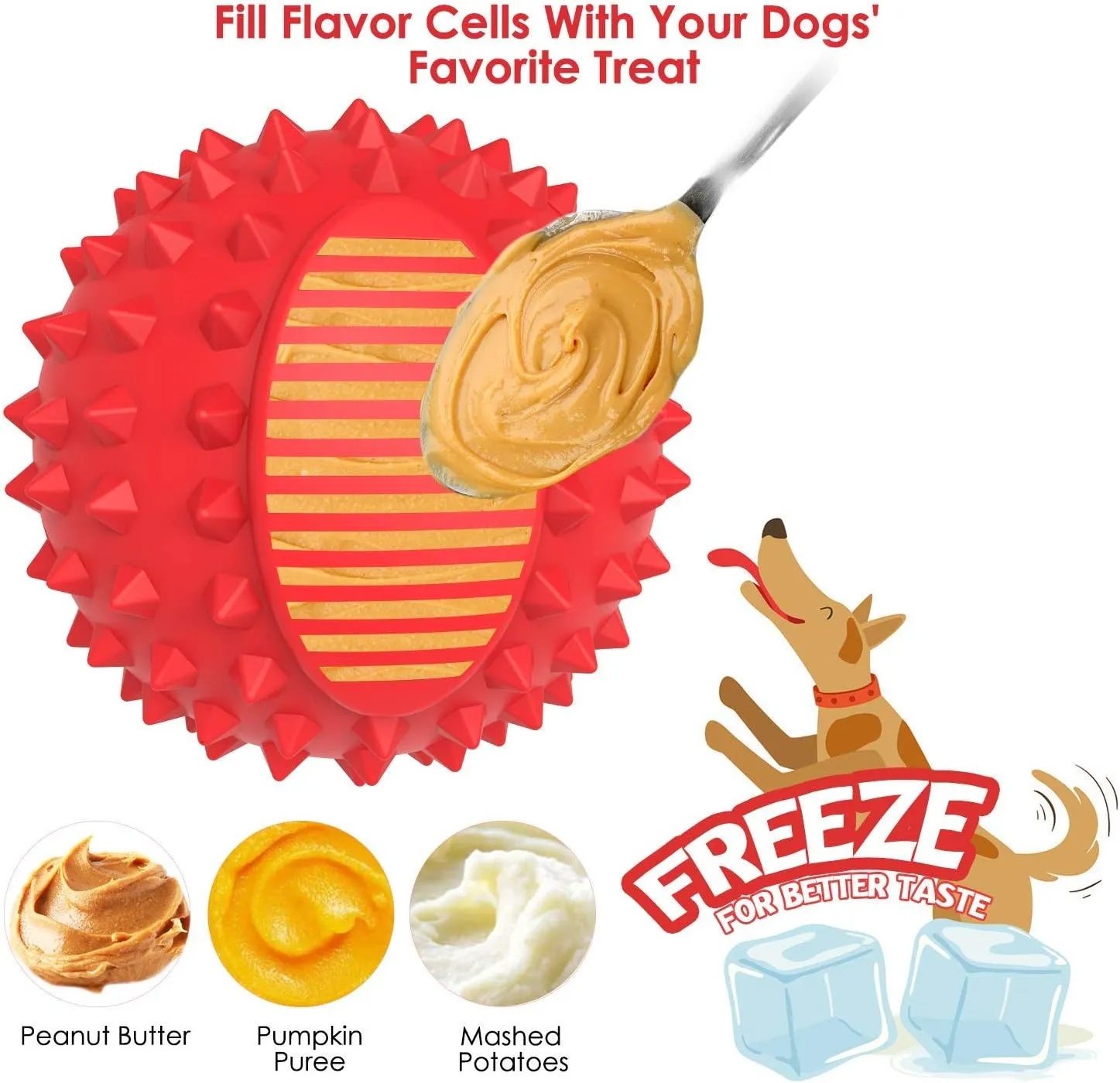 petizer 4" Squeaky Dog Balls for Aggressive Chewers, Durable Interactive Dog Chew Toys for Teething, Floatable Indestructible Rubber Spiky Ball, Tough Pet Toys for Small, Medium & Large Breeds