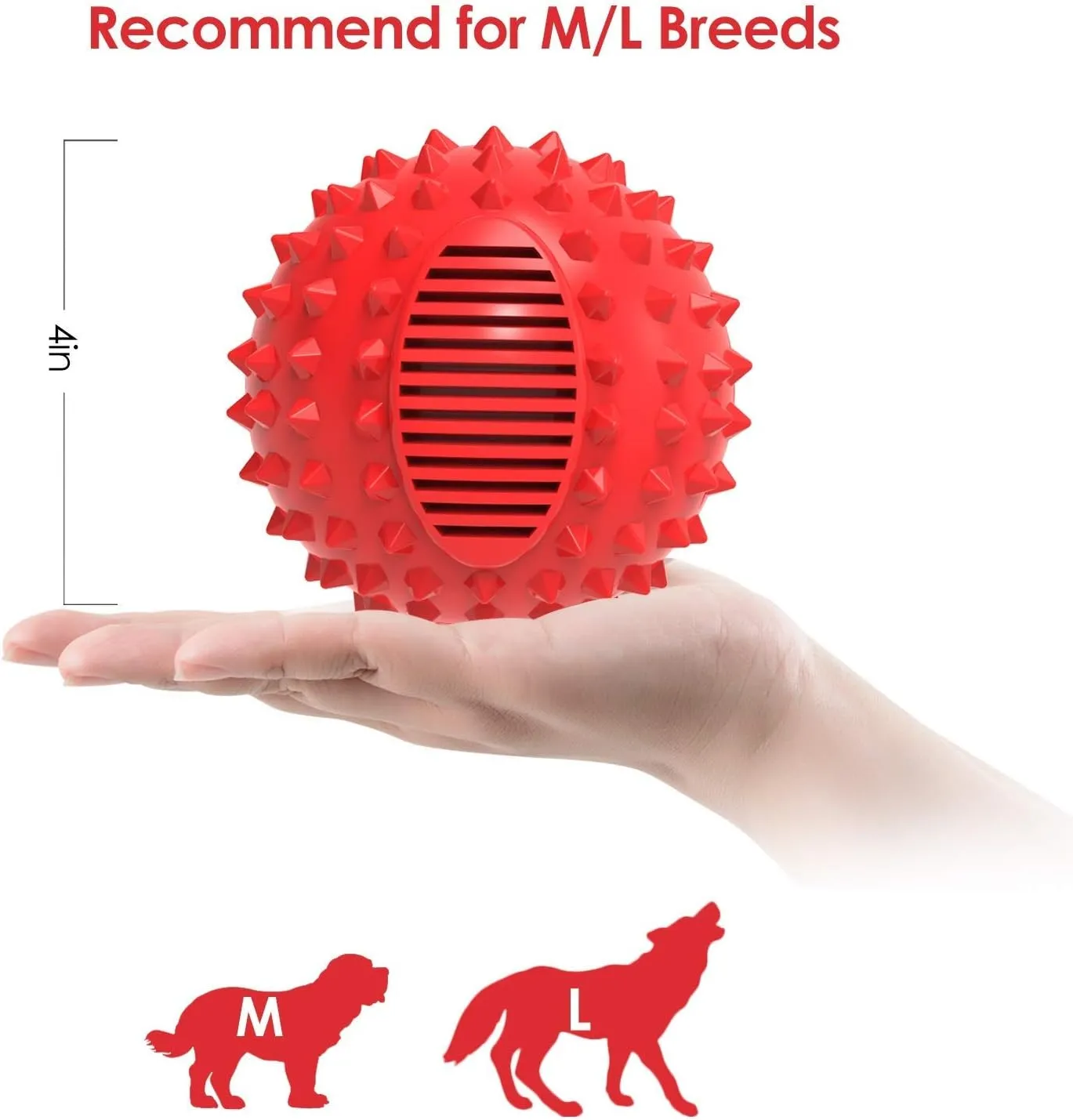 petizer 4" Squeaky Dog Balls for Aggressive Chewers, Durable Interactive Dog Chew Toys for Teething, Floatable Indestructible Rubber Spiky Ball, Tough Pet Toys for Small, Medium & Large Breeds