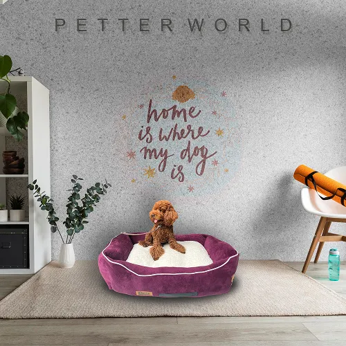 Petter World Ultra Luxury Micro Lounger Bed With Removable Sherpa for Dogs (Mulled Wine)