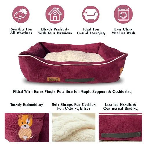 Petter World Ultra Luxury Micro Lounger Bed With Removable Sherpa for Dogs (Mulled Wine)