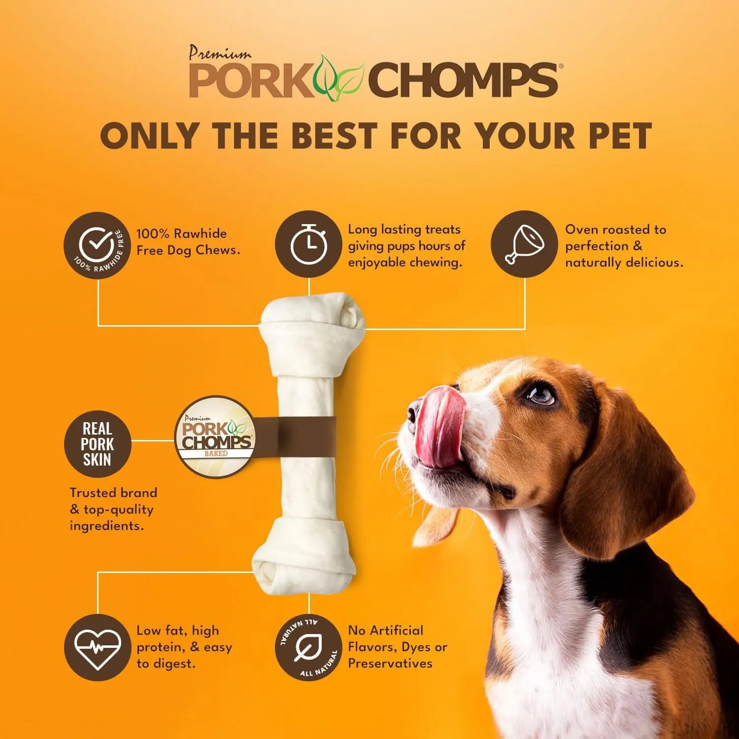 Pork Chomps Baked Pork Skin Dog Chew, 8-inch Knot, 1 Count