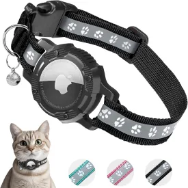 Reflective Airtag Cat Collar, Cat Collar with Airtag Holder and Bell, Integrated GPS Tracker Air Tag Cat Collar, Safety Elastic Band Kitten Collar for Girl Boy, Cats, Puppie