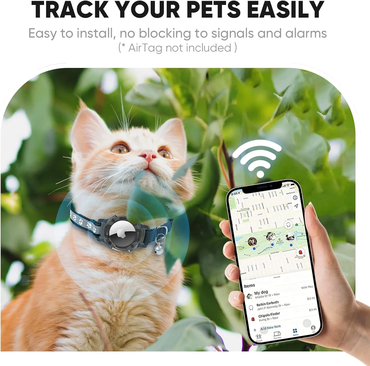 Reflective Airtag Cat Collar, Cat Collar with Airtag Holder and Bell, Integrated GPS Tracker Air Tag Cat Collar, Safety Elastic Band Kitten Collar for Girl Boy, Cats, Puppie