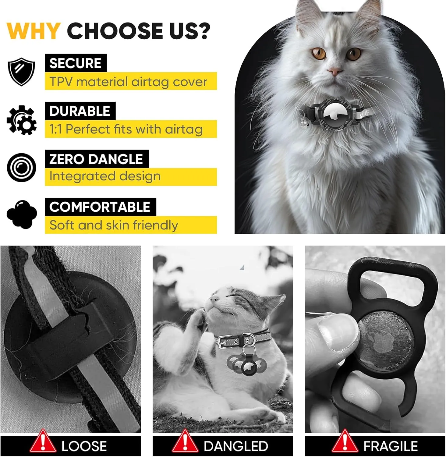 Reflective Airtag Cat Collar, Cat Collar with Airtag Holder and Bell, Integrated GPS Tracker Air Tag Cat Collar, Safety Elastic Band Kitten Collar for Girl Boy, Cats, Puppie