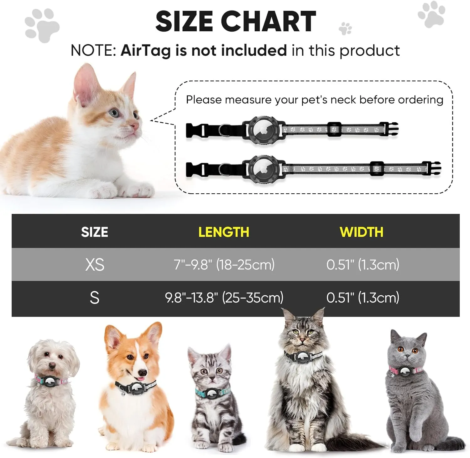 Reflective Airtag Cat Collar, Cat Collar with Airtag Holder and Bell, Integrated GPS Tracker Air Tag Cat Collar, Safety Elastic Band Kitten Collar for Girl Boy, Cats, Puppie