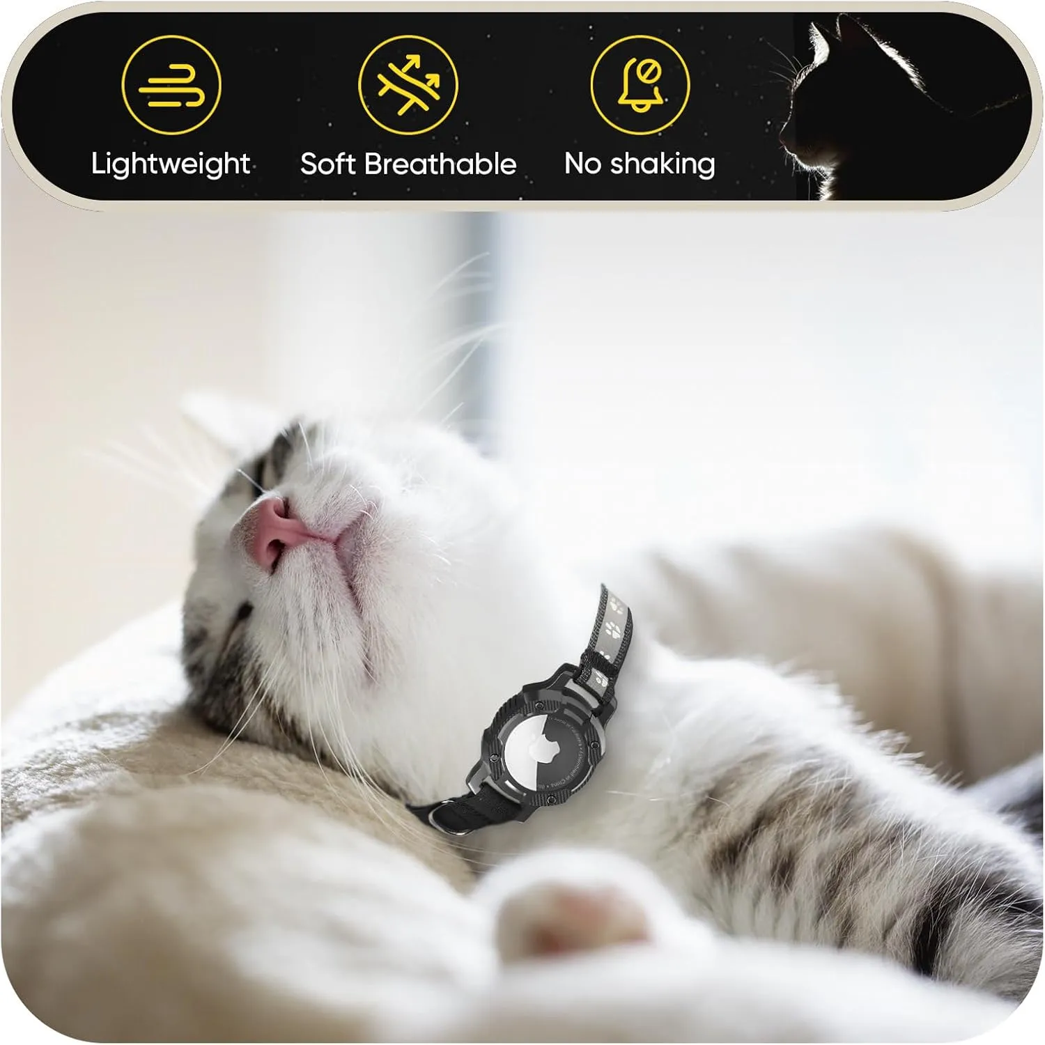 Reflective Airtag Cat Collar, Cat Collar with Airtag Holder and Bell, Integrated GPS Tracker Air Tag Cat Collar, Safety Elastic Band Kitten Collar for Girl Boy, Cats, Puppie