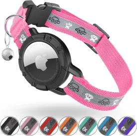 Reflective AirTag Cat Collar, Integrated Cat Tracker Collar with Air Tag Holder and Bell, Safety Elastic Band Cat GPS Collars for Girl Boy Cats, Kittens and Puppies (Hotpink,S)