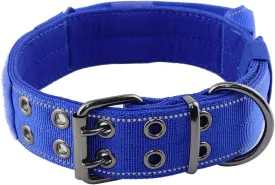 Reflective Dog Collar Heavy Duty Tactical with Control Handle and Metal Buckle for Dog Training(M,Blue)