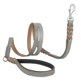 Riparo Heavy Duty Leather Braided Dog Leash with 2 Handles,Padded Traffic Handle for Extra Control, 6 Foot Dog Training Walking Leashes for Medium Large Dogs - Grey