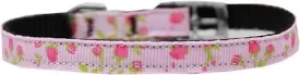Roses Nylon Dog Collar with classic buckle 3-8" Pink Size 12