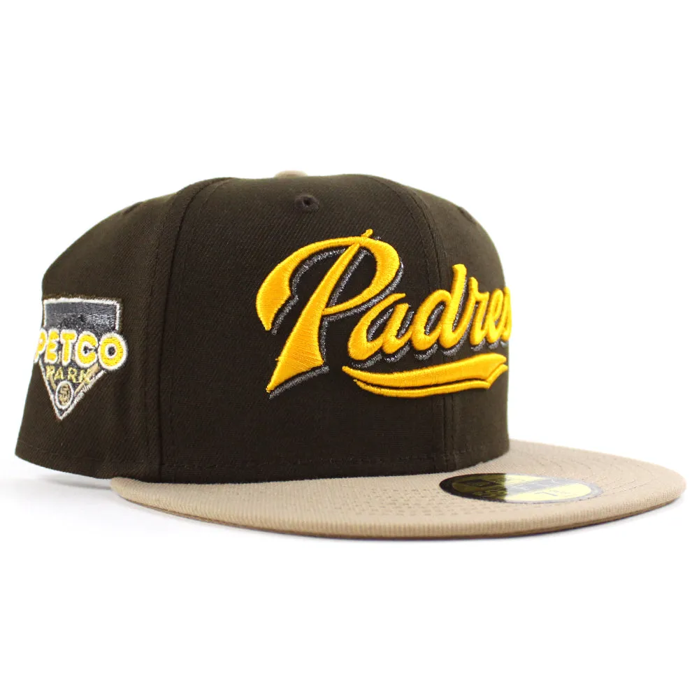 San Diego Padres Petco Park New Era 59Fifty Fitted Hat (Walnut Camel Khaki Brim)