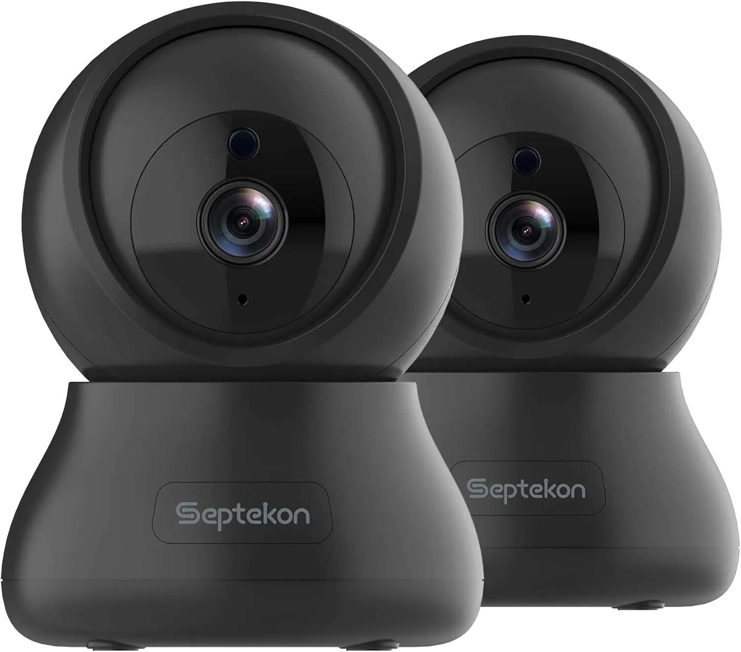 Septekon Indoor Security Camera 2K, 360Pan Tilt Baby Monitor Pet Cameras 2 Pack, 2.4GHz Wi-Fi Camera with Night Vision, Motion Detection, 2-Way Audio Siren, Cloud/SD Card, Works with Alexa, Black