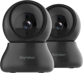 Septekon Indoor Security Camera 2K, 360Pan Tilt Baby Monitor Pet Cameras 2 Pack, 2.4GHz Wi-Fi Camera with Night Vision, Motion Detection, 2-Way Audio Siren, Cloud/SD Card, Works with Alexa, Black