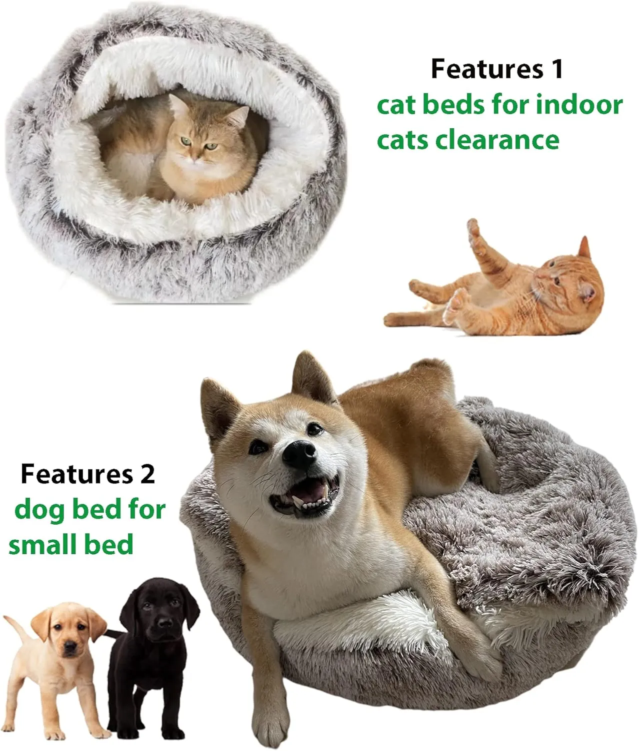 ShinHye Cat Bed Round Plush Fluffy Hooded Cat Bed Cave, Cozy for Indoor Cats or Small Dog beds, Soothing Pet Beds Doughnut Calm Anti-nxiety Dog Bed - Waterproof Bottom Washable (2626inch, Coffee)