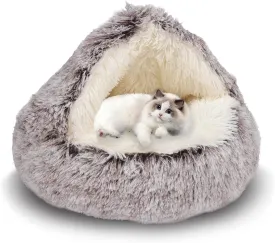 ShinHye Cat Bed Round Plush Fluffy Hooded Cat Bed Cave, Cozy for Indoor Cats or Small Dog beds, Soothing Pet Beds Doughnut Calm Anti-nxiety Dog Bed - Waterproof Bottom Washable (2626inch, Coffee)