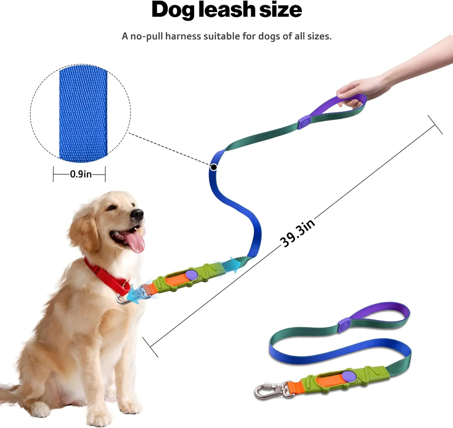 Shock Absorbing Dog Leash, Bungee Dog Leash with Swivel Lockable Hook & Padded Handle, No-Pull Lead for All Dog Sizes - Enhances Safety & Comfort for Outdoor Walks (Green, Curve Strap)